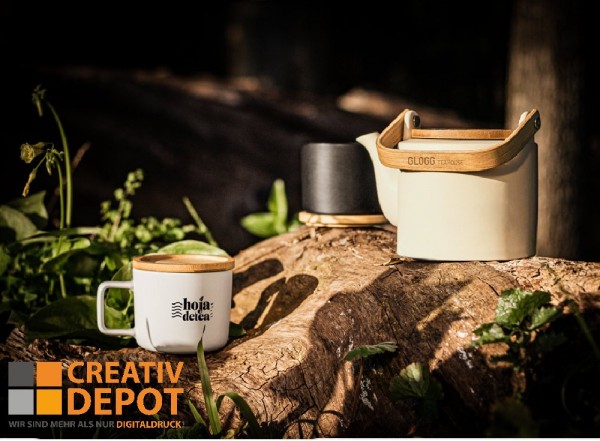 "Fangio" - Keramiktasse mit Deckel aus Bambus, 230 ml